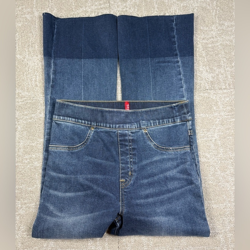 Spanx Blue Cropped Flare Denim Stretch Casual Boho Jean Womens Small